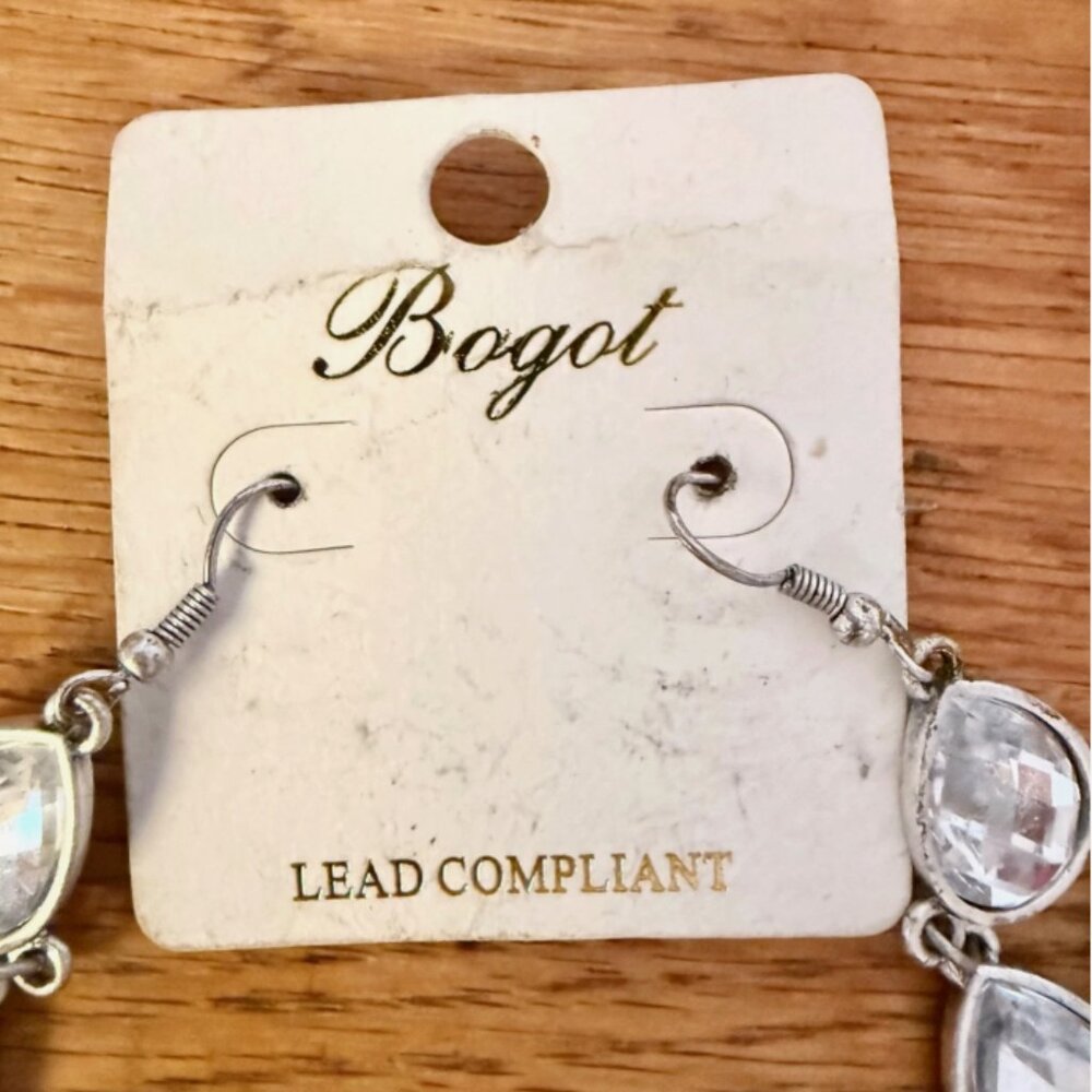 Bogot Clear Pear Crystal‎ Chandelier Dangle Earrings 4.75” New - Picture 3 of 5